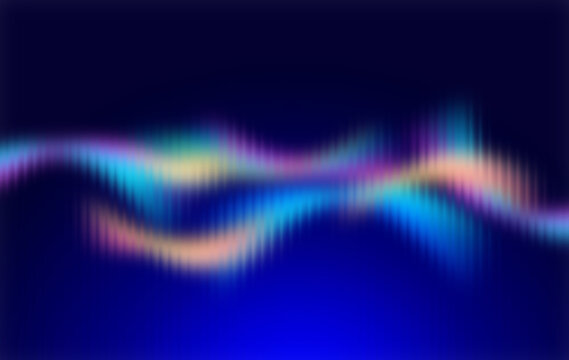 Vibrant sound wave or aurora waveform on dark blue background