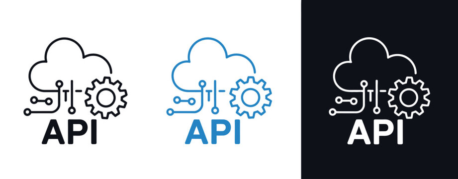 Application programming interface API cloud integration technology icon for software development, system automation, cloud computing, and transparent vector illustration for digital platforms.