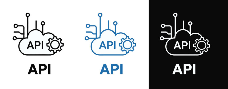 Application programming interface API cloud integration technology icon for software development, system automation, cloud computing, and transparent vector illustration for digital platforms.