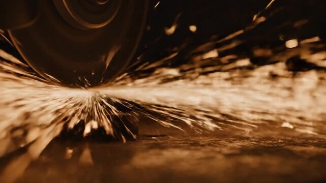 Angle grinder cutting metal with bright orange sparks