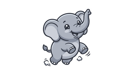 Naklejka premium Cute baby elephant running. Happy cartoon animal character for kids design.