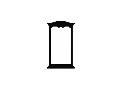 Outline vector illustration of a display case with decorative top. Minimalist graphic element