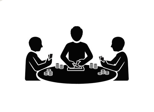 Vector illustration of people playing cards at a table with casino chips.