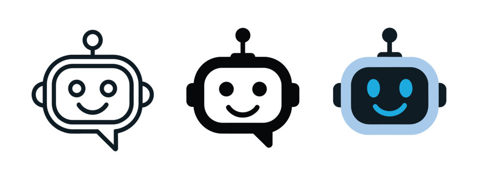 Chatbot icon featuring virtual assistant logo, AI bot symbol for mobile app, website, user interface, and transparent vector design element for digital platforms.