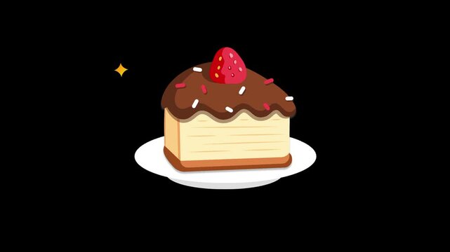 chocolate cake with slice of strawberry animation