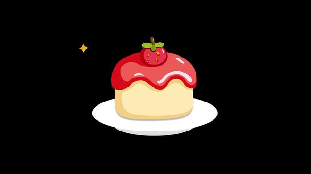 piece of cake with cream and slice of strawberry  animation