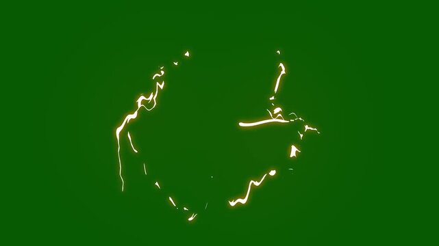 Electric thunderstorm animation with bright lightning bolts, glowing energy sparks, comic flash explosion, gaming videos and cinematic effects, green screen background animation in. 4k video