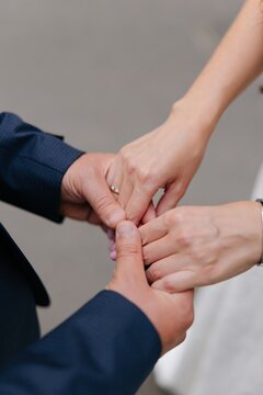 Bride Groom Holding Hands Close-Up Wedding Detail Concept