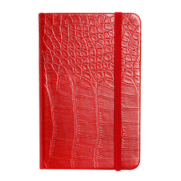 Luxury red leather notebook with crocodile texture cover, isolated on transparent cutout background