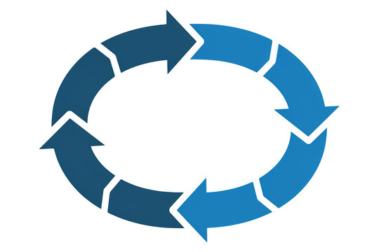 Blue circular arrow process icon graphic with circular direction rotation business continuous strategy development marketing