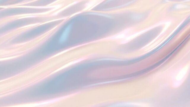 Smooth opaline liquid wave ripples with pastel metallic shimmer, glowing pearlescent satin background animation for beauty branding and luxury skincare visual