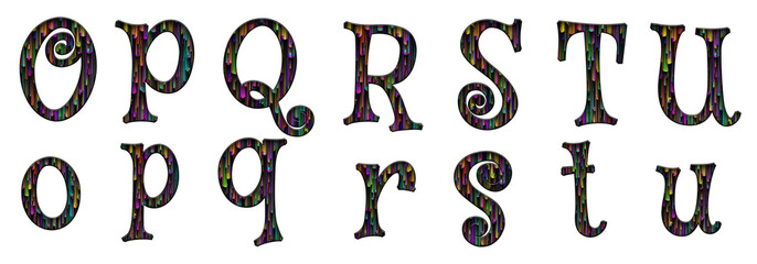 Abstract Multicolored o, p, q, r, s, t, u word classic fontart design abc Alphabet letter text typography font © skopurbo