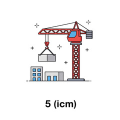 Naklejka premium Construction Crane Lifting Building Blocks Over Simplified Urban Landscape