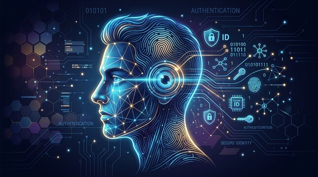 Glowing Artificial Intelligence Profile with Cyber Security Elements