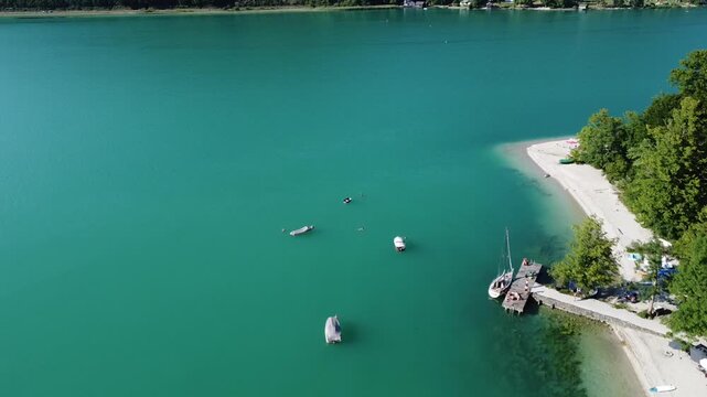 aerial view of the Scenic Shore of Lake Mondsee in the Salzkammergut, Austria