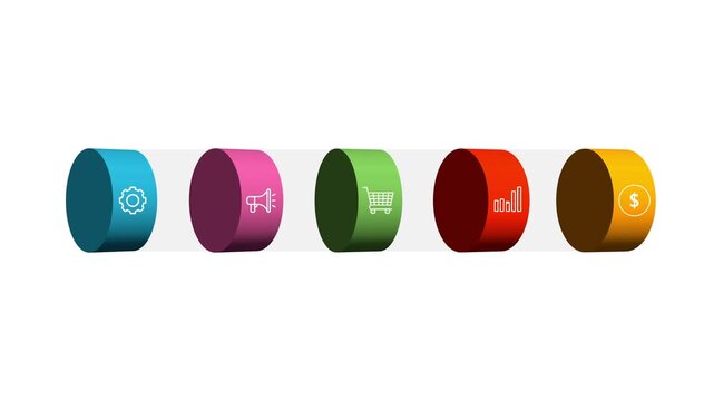Animated business infographic with colorful 3 d cylindrical for marketing and sales strategy presentations
