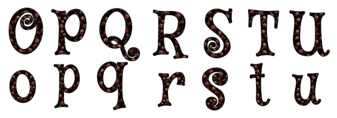 Creepy Zombie Eyes Pattern o, p, q, r, s, t, u word classic fontart design abc Alphabet letter text typography font © skopurbo