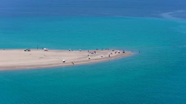 Sandy Possidi Beach Sandbar Surrounded by Turquoise Sea