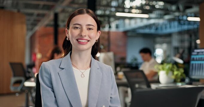 Pride, face or woman in agency with laptop, advertising career or about us in brand consulting. Happy, confidence or marketing advisor in office with tech, PR industry or ambition in business growth.