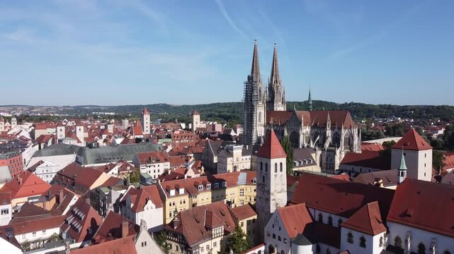 Aerial View of Regensburg with St. Peter's Cathedral &ndash; Historic Cityscape in Upper Palatinate, Bavaria 4k