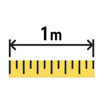 One meter distance indicator with yellow tape measure scale measurement distance dimension engineering precision technical calculation mathematics standard planning accuracy calibration