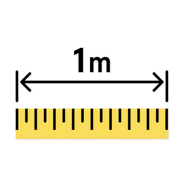 Length measurement indicator showing one meter with yellow tape scale measurement distance dimension calculation precision engineering construction indicator graphics mathematics standard