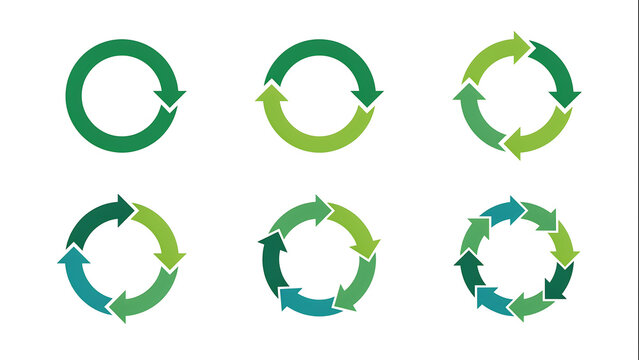 Set of various green recycling and circular process arrow icons with recycling circular sustainability environment rotation infinity business renewable illustration elements template