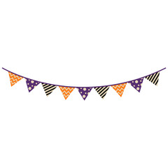 Obraz premium Halloween Garland Decoration Illustration with Spooky Bunting, Pumpkins, Ghosts, and Festive Elements for Party Decor, Invitations, Banners, and Seasonal Graphic Design. Vector Isolated