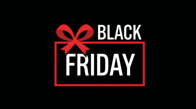 A stylish black friday promotional graphic featuring elegant white text inside a glowing red rectangular frame decorated with a festive red ribbon on black background