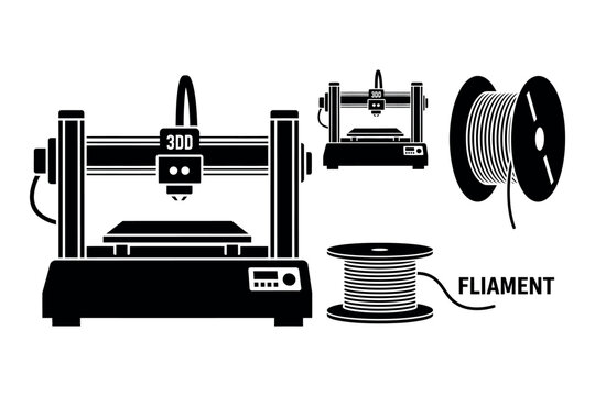 3d printer silhouette collection modern manufacturing and prototyping technology in black and white