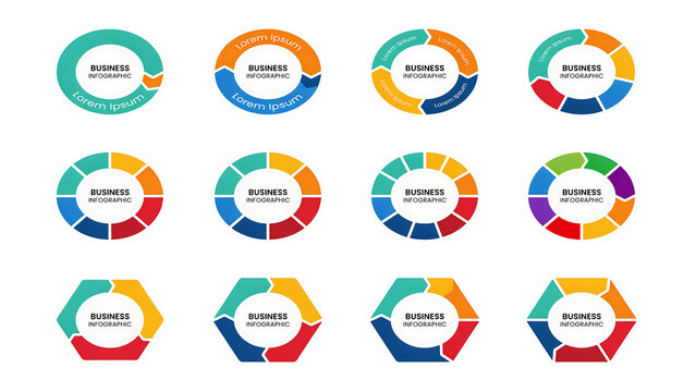 Set of circular and hexagonal infographic diagrams for business presentations with infographic circular hexagonal business presentation template flowchart strategy marketing management
