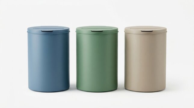 Modern Three Recycling Bins Studio Stock Image With Professional Lighting and Copy Space