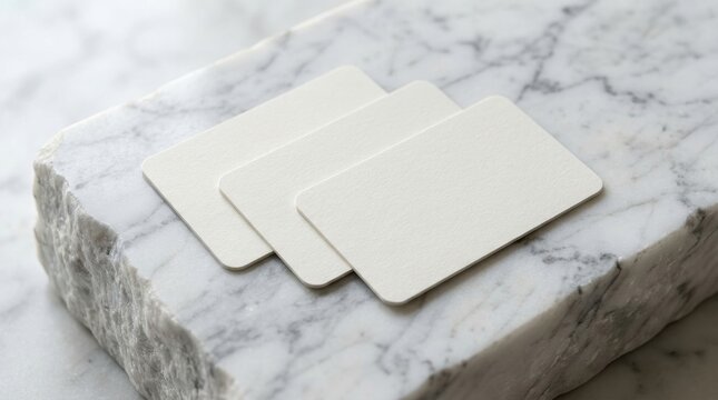 Modern Three Blank Business Cards Marble Stock Image With Professional Lighting and Copy Space