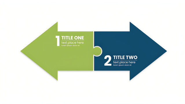 Two interlocking puzzle arrow graphic for business presentation and process steps with infographic business direction strategy planning management presentation workflow marketing solution