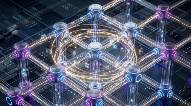 Modern Quantum Computing Network Visualization Stock Image With Professional Lighting and Copy Space