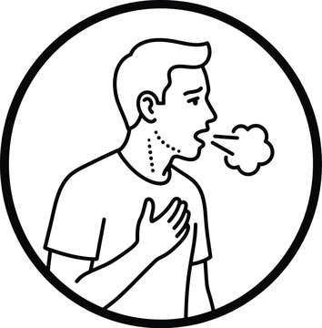 Man coughing or having breathing difficulty in a circle outline icon