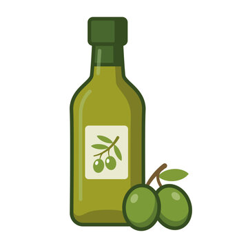 Olive Oil Bottle Flat Vector Clipart Logo Icon Illustration