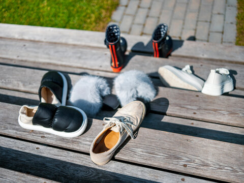 footwear on the wooden steps
