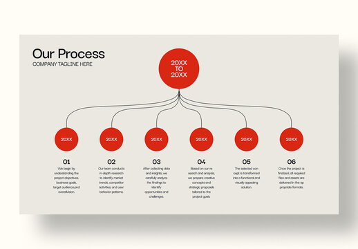 Our Process Business Infographics Template with Minimal 6 Steps Tree Flowchart Illustration