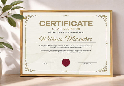 Classic Certificate of Recognition Template with Gold Ornamental Border