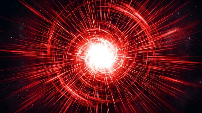 Abstract red light vortex with glowing spiral energy and radial streaks