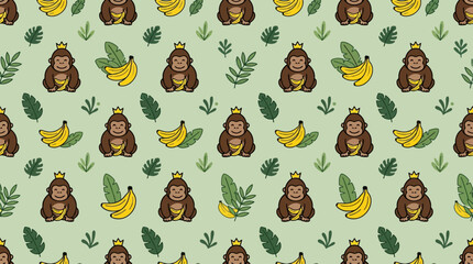 Cute monkey and banana seamless pattern design. © zxnakwkwown