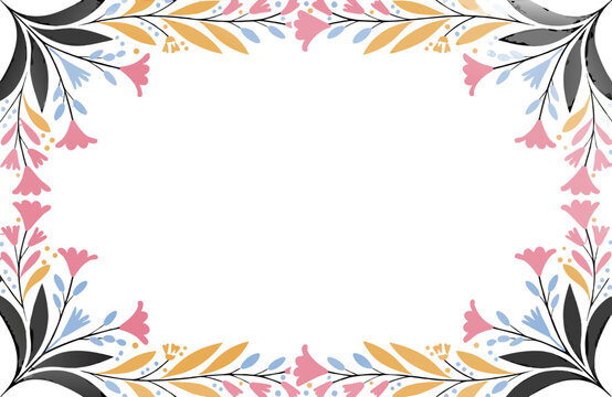  Luxury floral frame with delicate flowers and leaves, clean vector illustration, white copy space, wedding invitation style