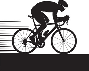 Fototapeta premium Silhouette of a professional cyclist riding a racing bike at high speed, vector illustration of a cyclist in an aerodynamic position on a road bike