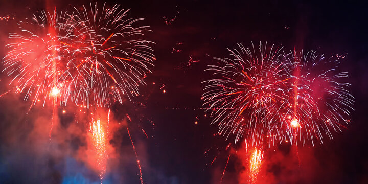 Silvester 2027 New year New Year's Eve Party, new years eve background banner panorama long- firework fireworks on rustic dark blue night sky texture