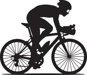 Fototapeta premium Silhouette of a professional cyclist riding a racing bicycle, vector illustration of a road bike athlete in a competitive posture