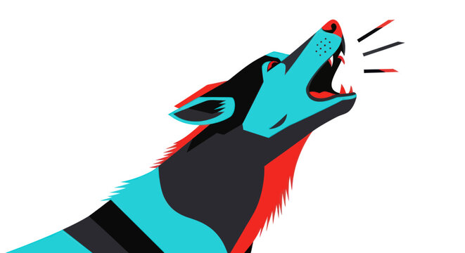 Stylized illustration of a howling wolf with bold colors on white background