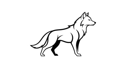 Fototapeta premium Elegant black and white wolf illustration against a clean white backdrop