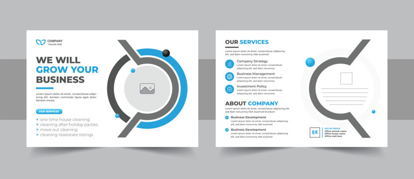 Modern corporate business postcard design template with clean layout for company marketing and eddm postcard design