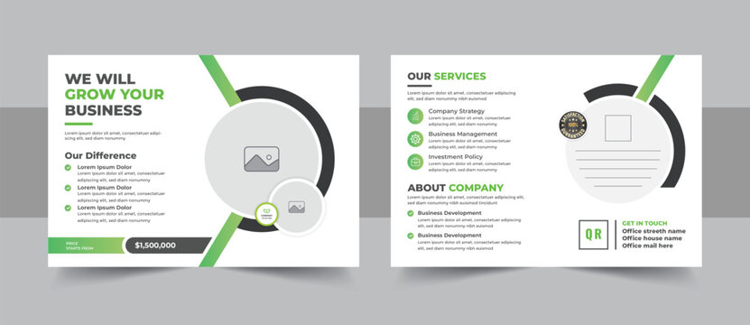 Creative company eddm postcard layout template designed for modern corporate business branding and promotional marketing